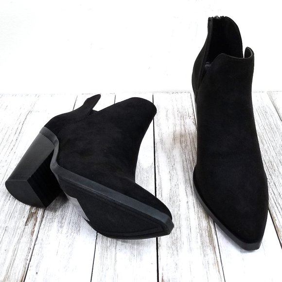 New Black V Slit Pointed Toe Ankle Boots Booties - Picture 4 of 4